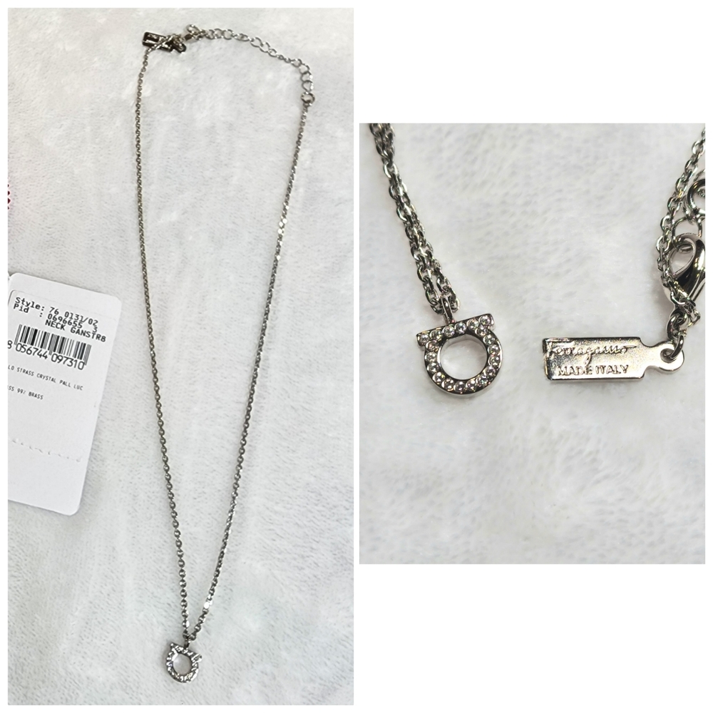 Salvatore Ferragamo Gancini Crystals Necklace, Palladium (Silver)